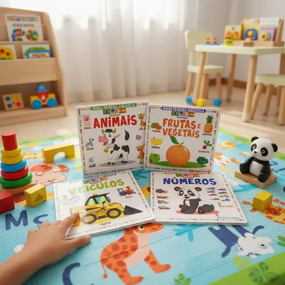 Livros Infantil Trilíngue Minhas Primeiras Palavras Ilustrado Aprenda Inglês Português E Espanhol Com Temas Diferentes
