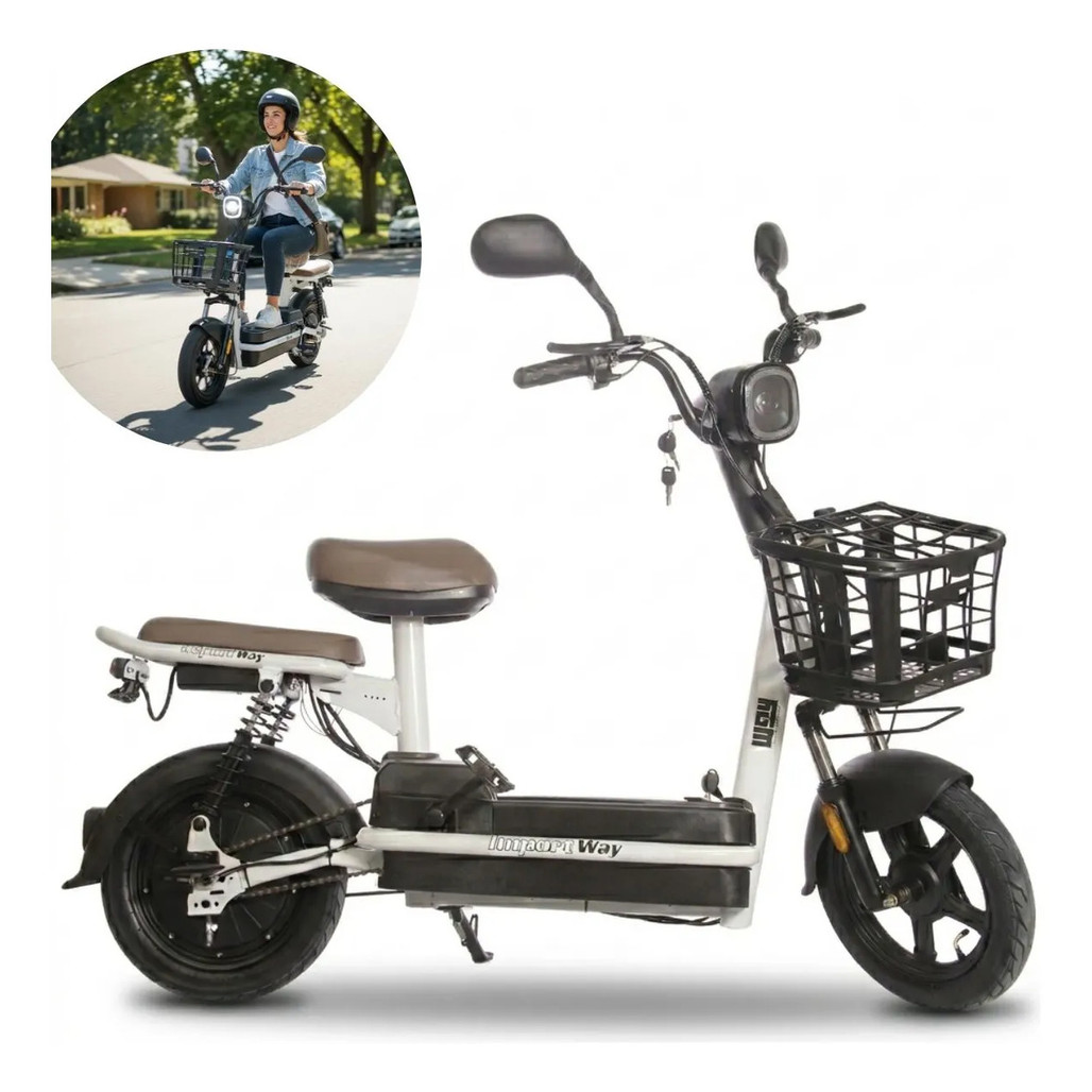 Bicicleta Elétrica 48V Bateria Removível Importway Autonomia Até 25km Velocidade 32kmh Bike Urbana Branca