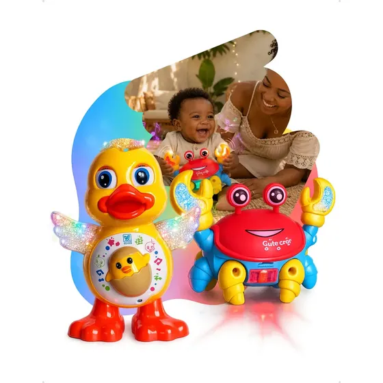 Pato Dançante Musical + Caranguejo Fujão Interativo Luz Som Movimento Brinquedo Bebê Infantil Presente