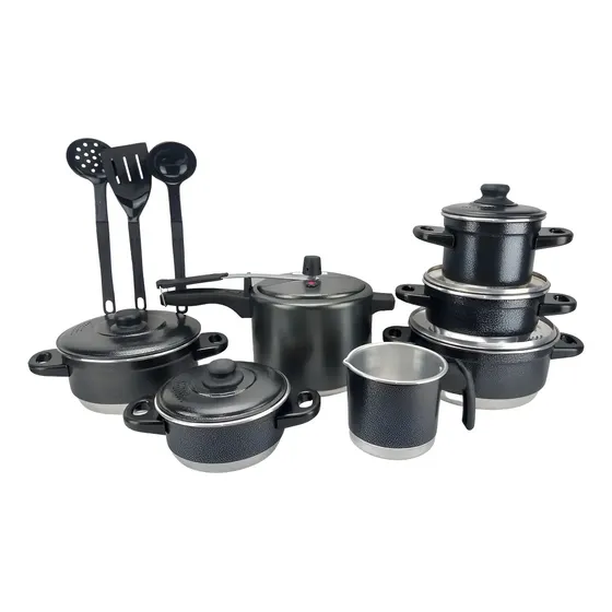 Cookware Set with 4.5L Pressure Cooker and 10 Pieces of Spatulas, Cracked Black Color