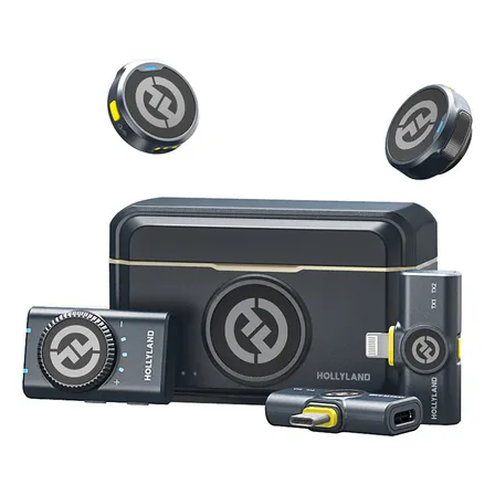 Microfone Lapela Hollyland Lark M2 Combo Duplo USB-C, Lightning e Camera preto