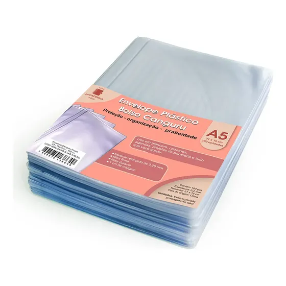 Envelope Canguru Fosco Agendas A5 20 Micras 15x21cm 100un Fosco Semi-transparente Liso
