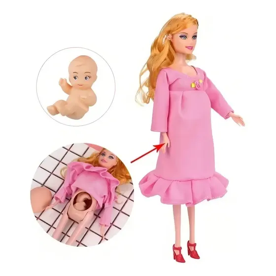 Brinquedo Infantil Boneca Grávida Com Bebê Em Sua Barriga, Com Acessorios - Presente Para Crianças - Jsmarket