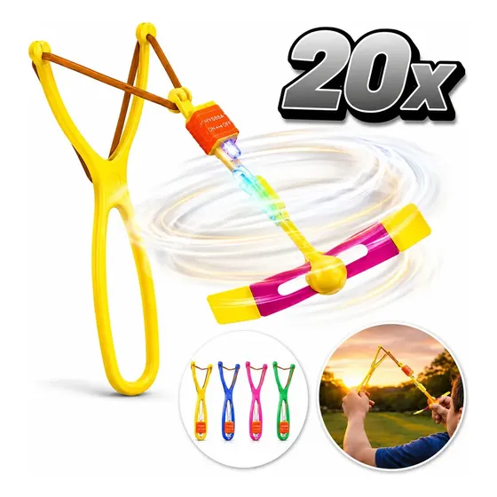 Kit 20 Helicóptero Led Voador Brinquedo Lançador Estilingue Pirocóptero Avatar Giratório Brilha No Escuro Marca Lar Commex