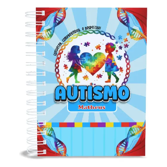 Caderno A5 Personalizado Com Nome - 96 Folhas Tema Autismo