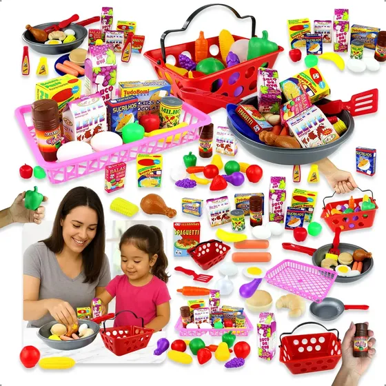 Cestinha Frutas e Legumes Infantil Pica Pau 44 Peças Cozinha Gourmet