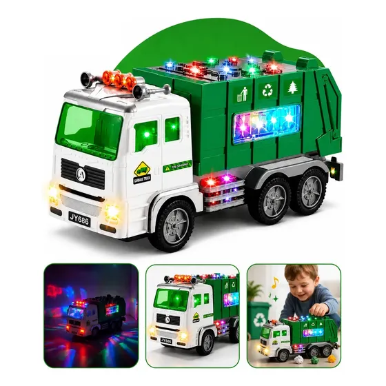 Caminhão Coletor De Lixo Bate Volta Com Luz E Som Brinquedo Infantil Veículo Educativo Divertido Para Brincar Kizumba