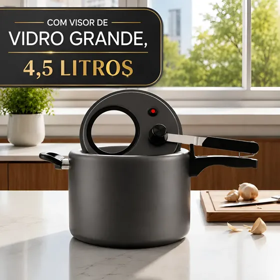 Panela De Pressão 4,5 Litr Antiaderente Mta Com Visor Grande