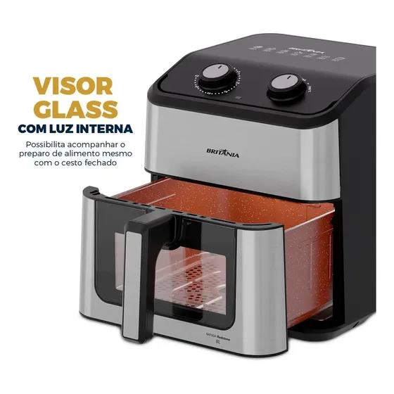 Air Fryer Britânia 8l 3 Em 1 Redstone Cesto Quadrado Baf80a