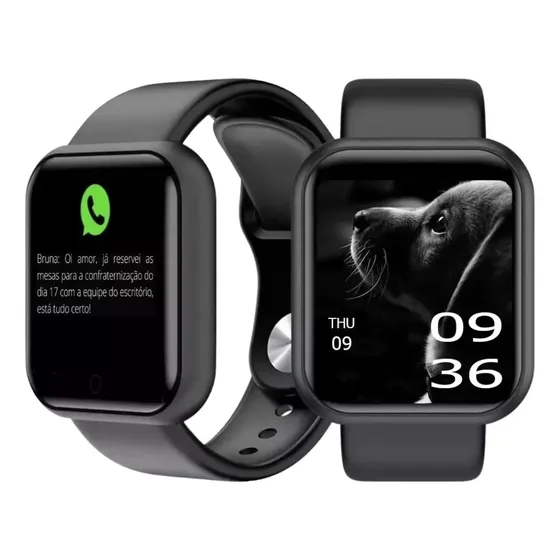 Smartwatch D20 Plus Monitor Cardíaco Notificações Preto Elaf