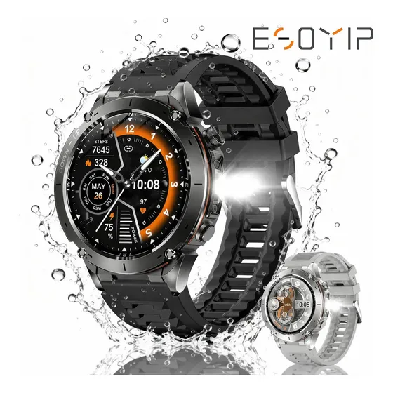 Relógio Smartwatch masculino redondo com GPS integrade, à prova d'água 3ATM, tela AMOLED 1.43", bateria 750mAh. Monitora batimento, SPO2 e sono, mais de 100 modos esportivos para corrida ao ar livre