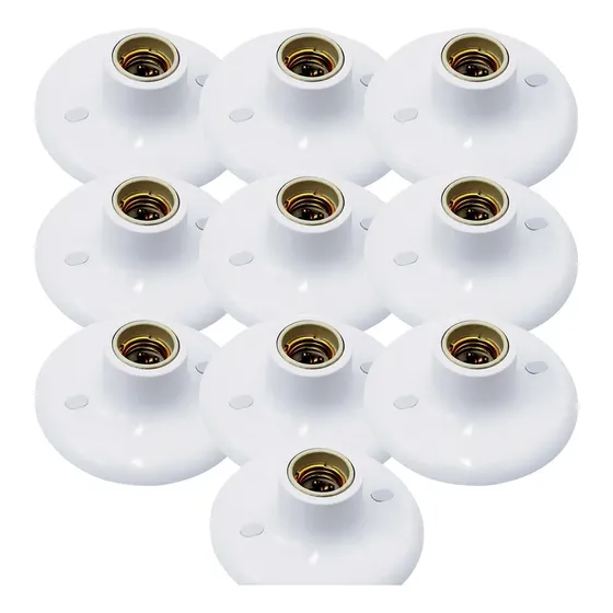 Kit 5 Plafon Branco Redondo Bocal E27 Suporte Lâmpada Paflon