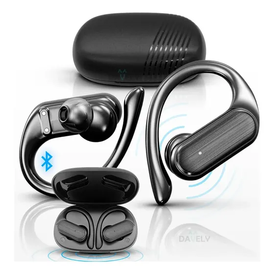 Fone de Ouvido Davely A520 In-Ear Bluetooth para Esporte com Gancho e LED Azul