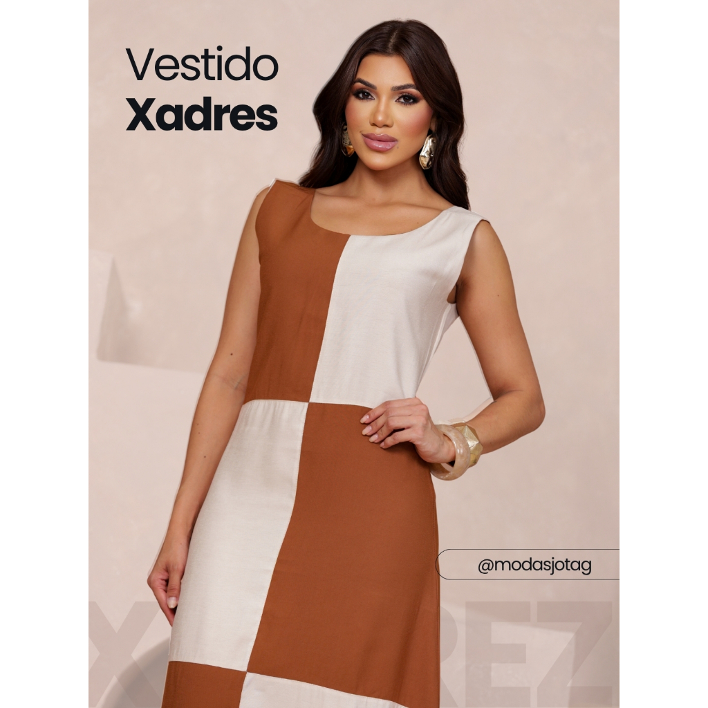Vestido Longo Xadrez Feminino em Viscose com Zíper Invisível e Alça Larga – Casual Elegante