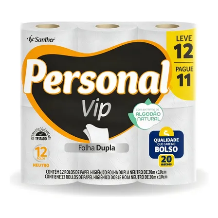 Papel Higiênico Personal Vip Folha Dupla Neutro Kit Com 12 Unidades Super Macio