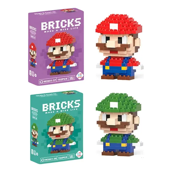 Blocos de Montar Stitch Mario Luigi Kit 162 Peças Educativo