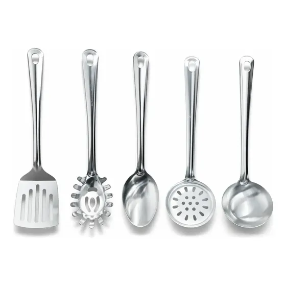 Kit 5 Utensilios Aço Inox P/ Cozinha Casa Concha Escumadeira