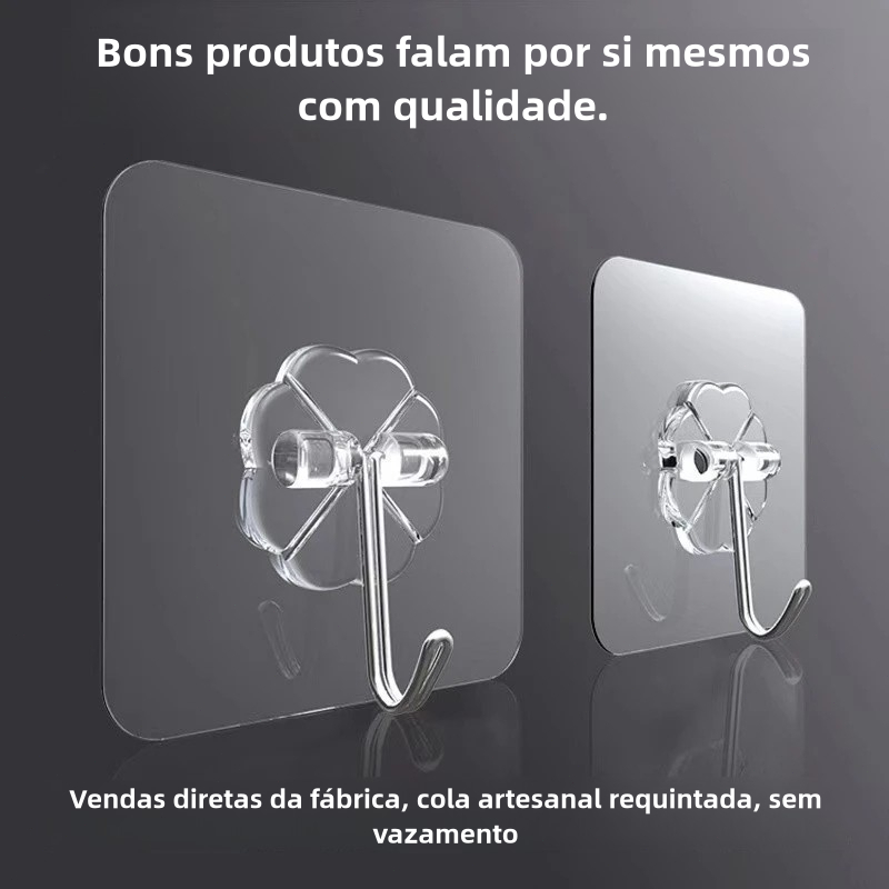 2/4/6/8/10/15 Gancho Adesivo Parede Multifuncional Transparente Autocolante Metálico Premium