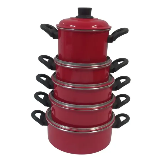 Conjunto De Panelas Cacarolas Avelar Aluminio Polido 5 Pcs Aluminio Cor Vermelho