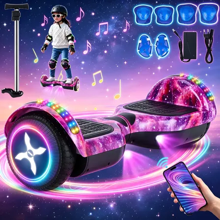 Hoverboard Elétrico Skate Kit Acessórios Com Bluetooth E Led Céu Estrelado Roxo