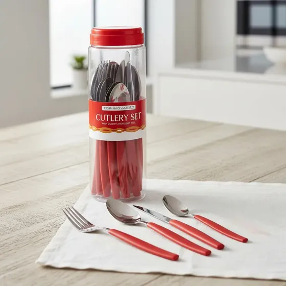Faqueiro Aço Inox Tulum 24 Pç Preto, Vermelho, Cinza, Branco