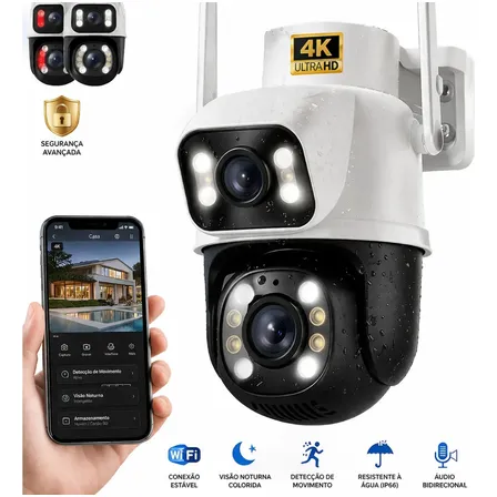 Câmera de Segurança Wi-Fi iCSee/Yoosee A28B 4K Dupla Lente Visão Noturna Colorida Full Hd Externa Prova D'água Ip66 Sensor Movimento Woosh
