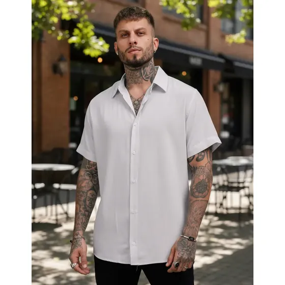Camisa De Botão Masculina Manga Curta Social Verão Slim