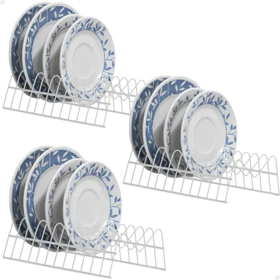 Kit 3 Organizador Suporte De 12 Pratos Bancada Cozinha Casa