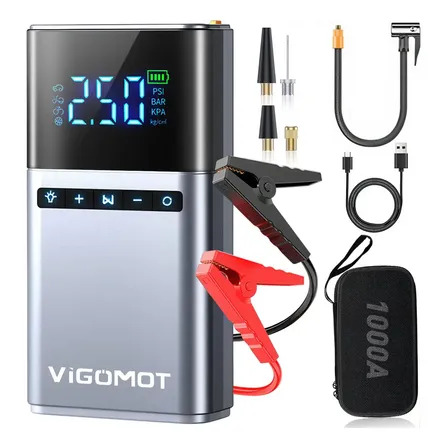Auxiliar de Partida Vigomot para Carro com Compressor de Ar e Power Bank