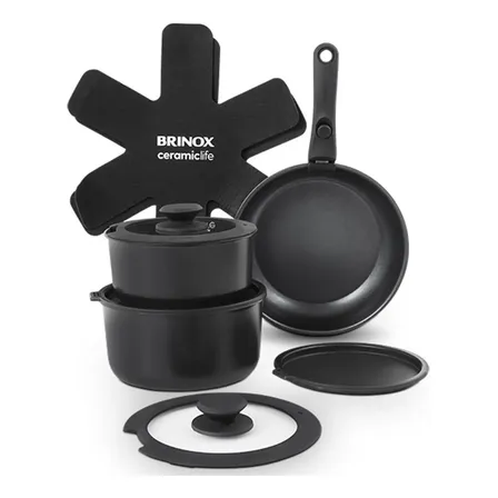 Jogo De Panelas Antiaderente Cerâmico 10 Peças Brinox Fit Cor Preto
