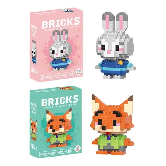 Kit Com 2 Bloco De Montar Infantil Personagens Colecionáveis Quantidade De Peças 176 Versão Do Personagem Nick Wilde/ Judy Hopps