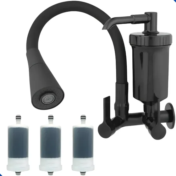 Torneira Gourmet Preta Fosca Parede Premier Filtro Flexível