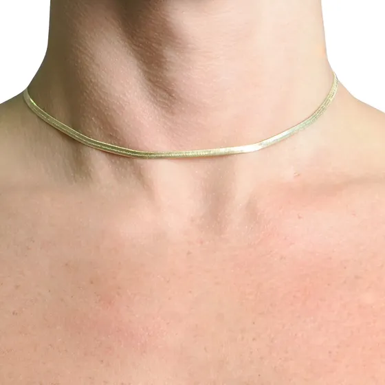 Colar Choker Feminino Fita Laminado Banhado A Ouro 18k 35cm