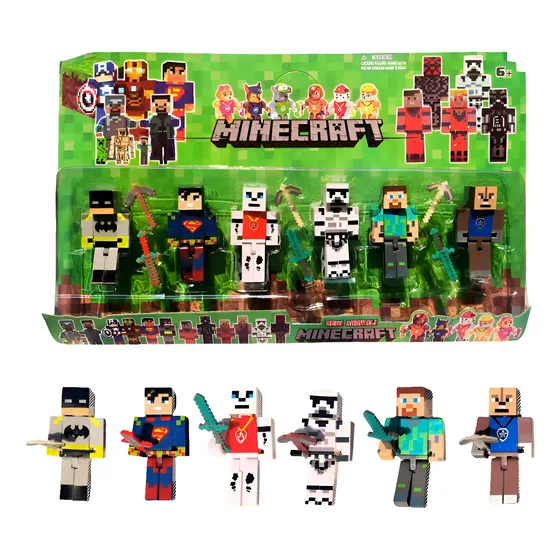 Kit 6 Bonecos Manecraft Patrulha E Heróis Com Acessórios