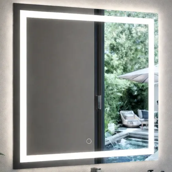 Espelho Quadrado 80x80 Jateado Com Led Multicolor Touch