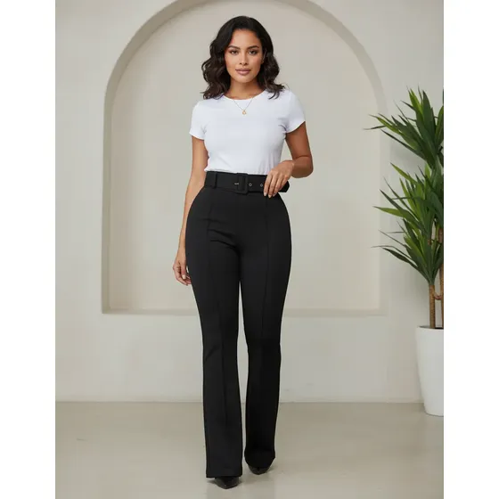 Calça Alfaiataria Feminina Flare Social Bailarina Preta