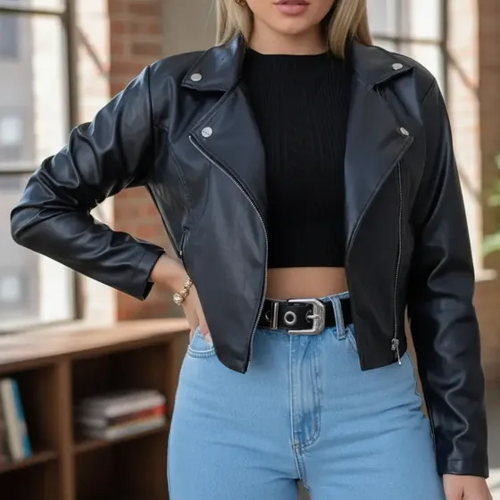 Jaqueta Feminina Couro Courino Blusa Moda Outono Inverno
