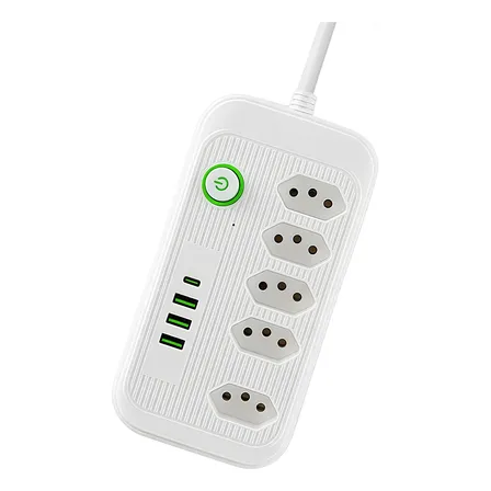 Extensão 5 Tomadas E 3 Usb 1 Pd Led Bivolt Power 110v/220v Branco 127/220v