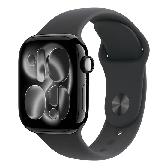 Apple Watch Series 11 GPS - Caixa preta brilhante de alumínio – 42 mm - Pulseira esportiva preta – P/M