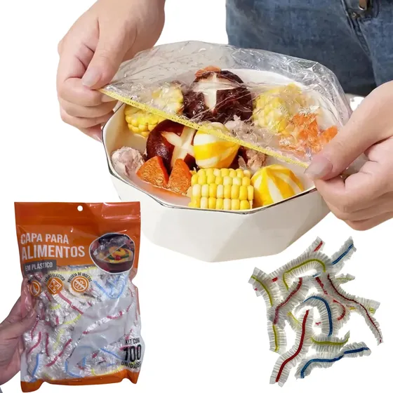 Kit 100 Tampa Capa Plásticas Protetor De Alimentos Elástico