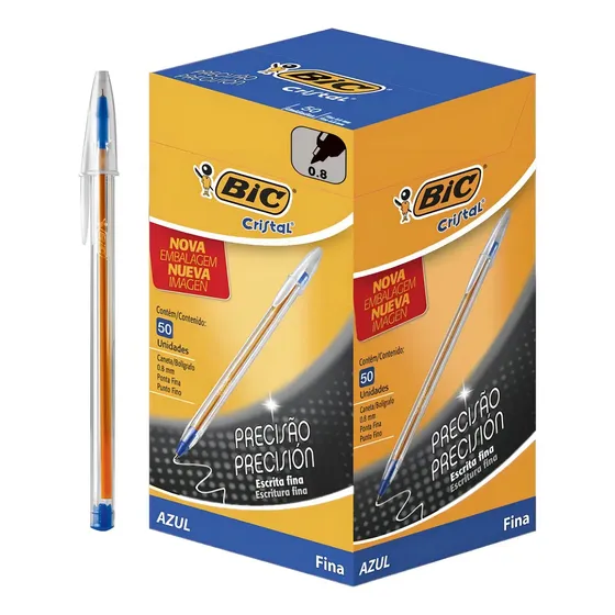 Caneta Bic Cristal Precisão 0.8mm Azul Caixa C/ 50 Cor do exterior Transparente