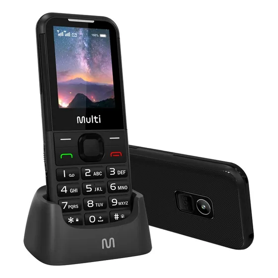 Celular Idoso Multi Vita 4g Com Base Carregadora Dual Chip Botão Sos Radio FM Mp3 - P9225