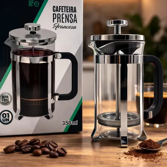 Cafeteira Prensa Francesa Premium Café Expresso Inox 350ml Inox Cook Life