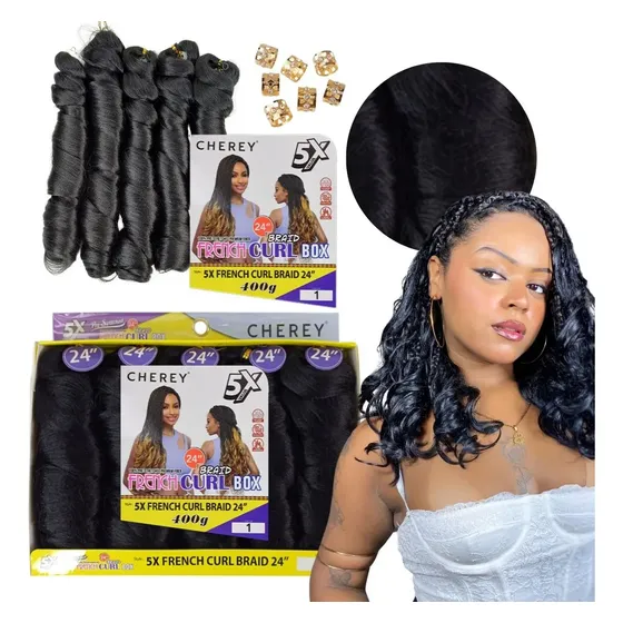 Cabelo French Cul 5x 400g Tranças Ondulado Cherey 60cm Cor Preto #1
