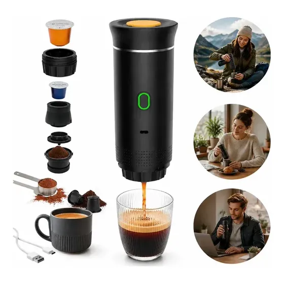 Cafeteira Expresso Portátil 3 Em 1 Cápsula E Pó Para Carro