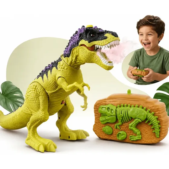 Dinossauro Rex Controle Remoto Anda Solta Fumaça Luz E Som Brinquedo Realista Interativo Infantil Kizumba
