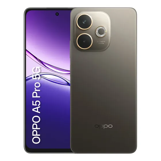 Smartphone OPPO A5 Pro 5G 256GB 8GB Física e 8GB RAM Virtual Bateria 5800 mAh Câmera AI 50MP NFC IP69 Marrom Chocolate