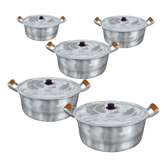 Conjunto Jogo Panelas Grande Alumínio Batido Fundido Grosso Cor Cinza
