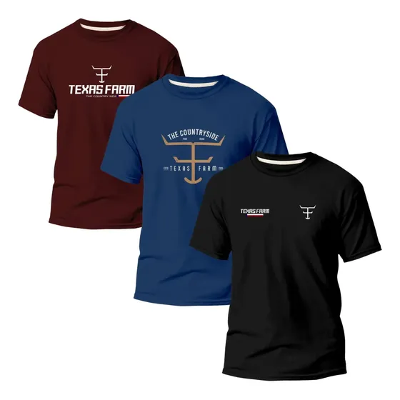 Kit 3 Camisetas Masculina Moda Country Rodeio Texas V3