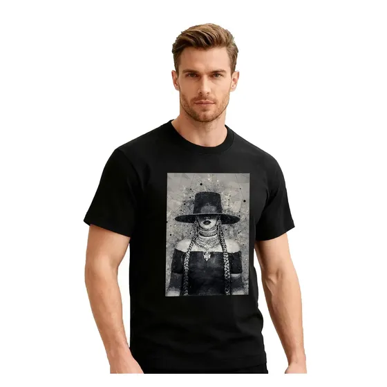 Camiseta De Arte De Moda Geométrica Preta Branca Beyonce Lem